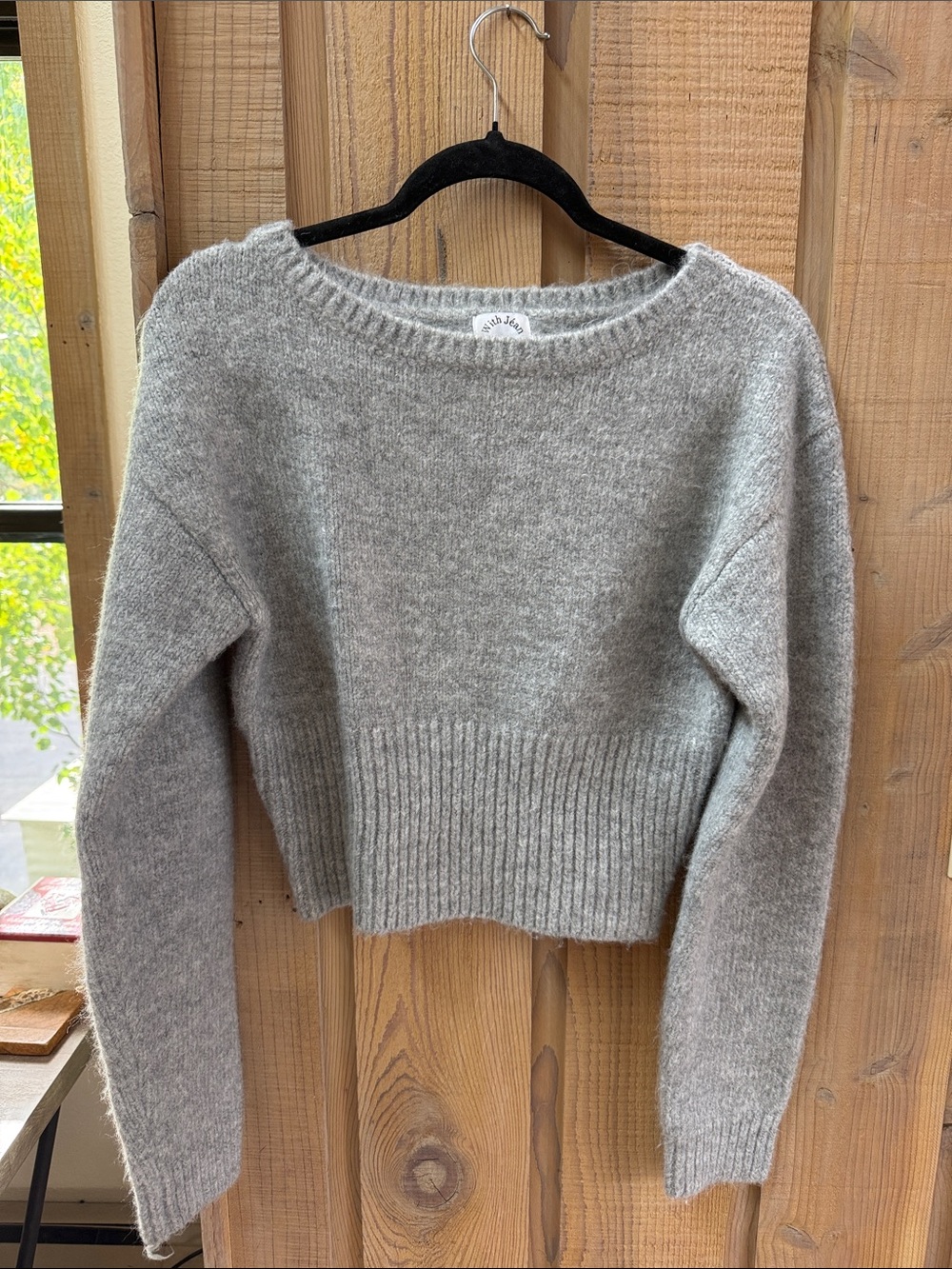 With Jean Light Gray Cropped Crewneck Sweater